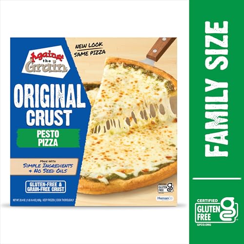Image of Against the Grain Nut-Free Pesto Original Crust Pizza, No Gluten, Grains, Seed Oils, Preservatives or Gums, Frozen, Family Size (22.4 oz)
