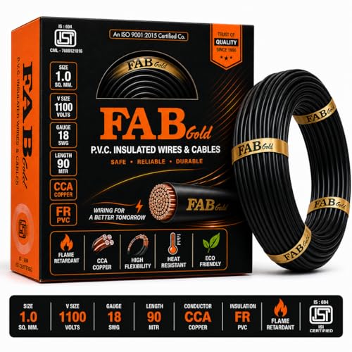 Image of 1.0 sqmm Single Core Copper Electrical Wire, 90 Meter (Black) | Heat Resistant & Flame Retardant (FR) | Lead-Free LSH House Wire for Home & Industrial Use