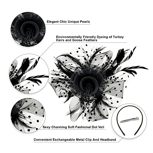 Myjoyday Women's Fascinators, Feathers Tea Party Hat, Veil Headband With Hair Clip For Cocktail Church (Black) #TOP5