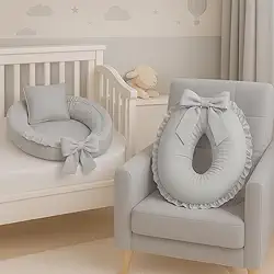 Ninho redutor de berço e Almofada de Amamentação Percal 100% Algodão (Cinza)