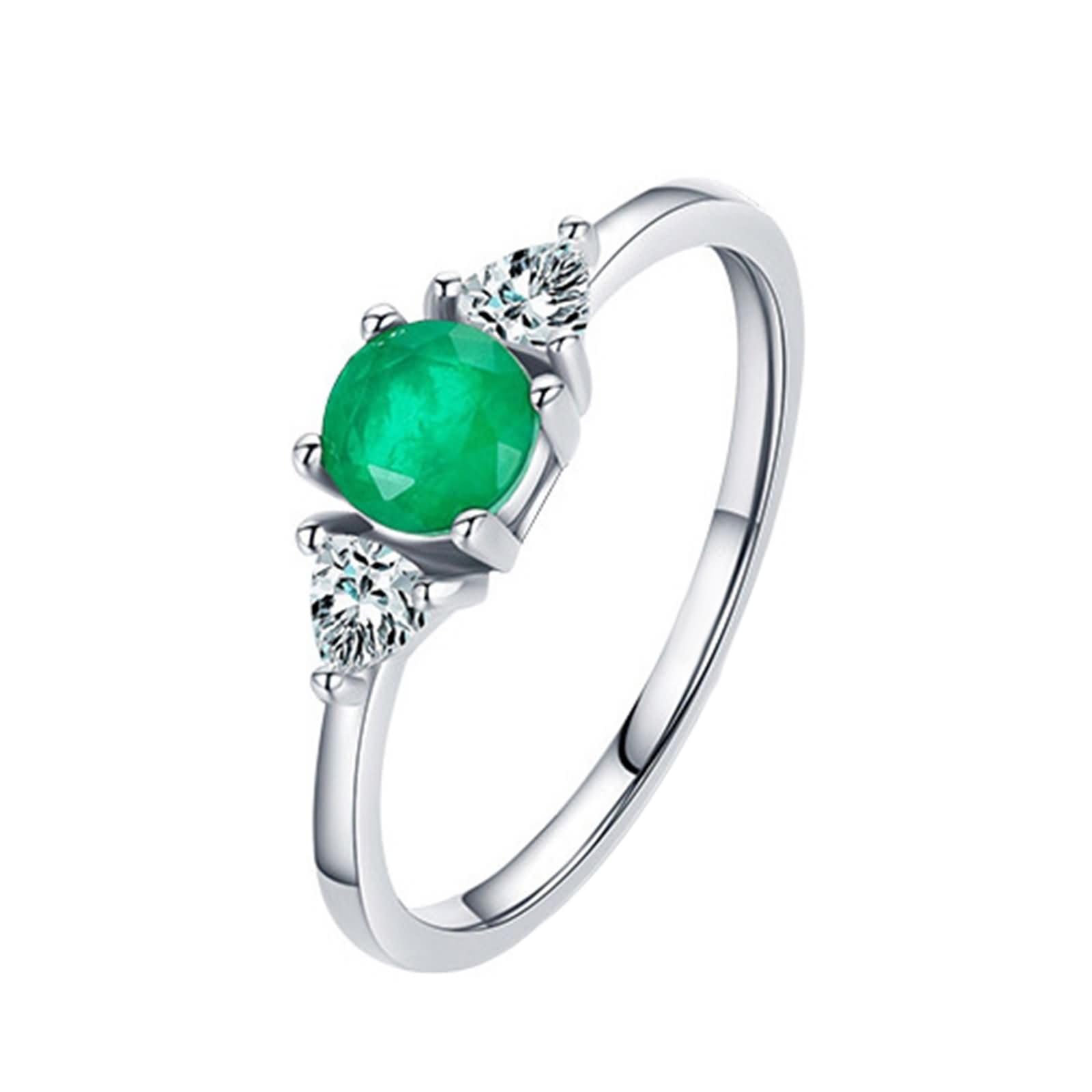 Daesar Anillos para Matrimonio Mujer con 5x5mm Redondo con Esmeralda Creada y Moissanita, Oro Blanco 9K/14K/18K, Anillo de Promesa Plata