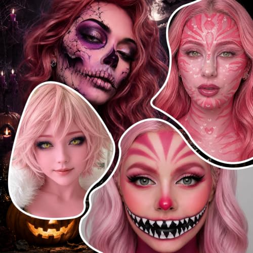 Image of BADCOLOR Pastel Pink Face Body Paint, Highly Pigmented Body Paint Stick, Hypoallergenic & Waterproof Eye Black for Halloween Sugar Skull Broken Doll Pink Clown Costume