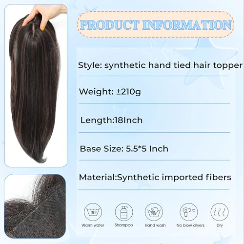 Image of Synthetic Hair Topper with Bangs 18 Inch Layered Toppers for Women with Thinning Hair 5.5 inch x 5 inch hand Tied Forehead Hairline 360 3D Cover Wispy Synthetic Toppers Hair for Women Fiber Wiglets