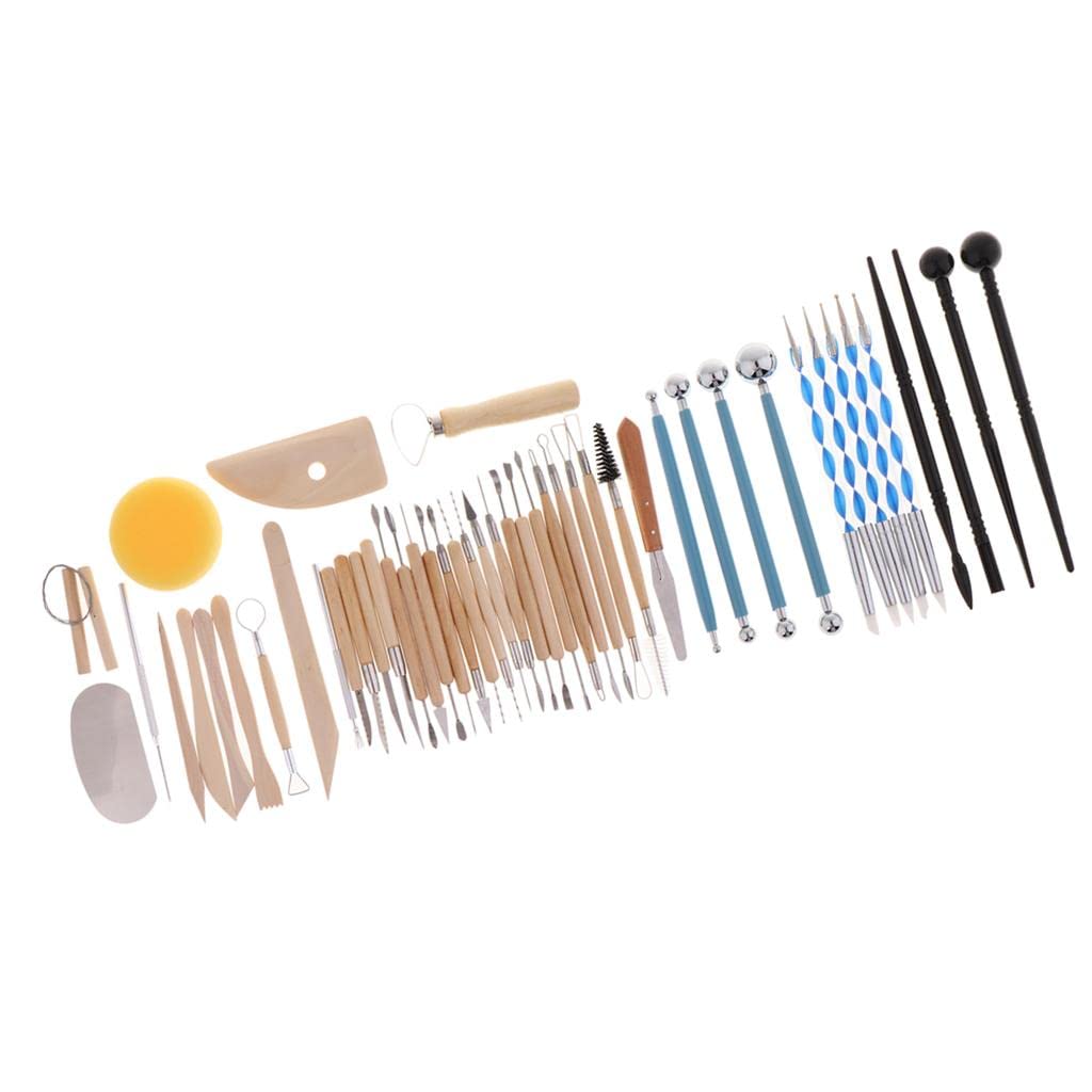42 Stück Ton Werkzeuge Modellierwerkzeuge Tonwerkzeug Set Töpferwerkzeug Set mit Robustem Holzgriff Und Edelstahlspitze für Keramisches, 51stk