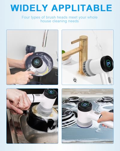 TIDEVAN 5 in 1 Elektrische Bürste, rotierend, kabellos, elektrische Bürste, Spin Scrubber mit 5 austauschbaren Bürstenköpfen, 3 Geschwindigkeiten, LED-Anzeige, für Badezimmer/Küche/Wand/Fliesen