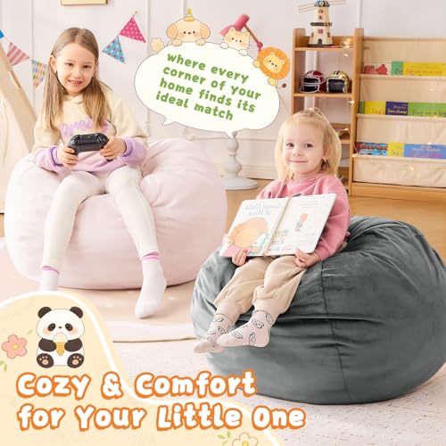 Image of Bean Bag Chairs for Kids - 2.5FT Round Memory Foam Furniture BeanBag Chair - Kids /Teens Bean Bag Sofa with Soft Micro Fiber Cover - Fluffy Couch for Playroom Living Room Bedroom, Pink