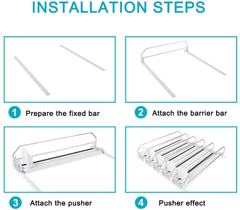 GZHERVICES Drink Organizer for Fridge, Custom Automatic Pusher Glide Drink Can Dispenser, Beverage Bottle Pusher Rack for Fridge, Bar, Convenience Stores - Width Adjustable(White)