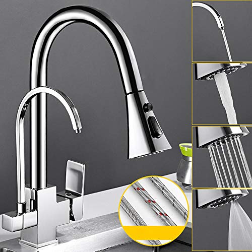 Robinet mitigeur cuisine extensible à 3 voies avec différents modes de douche intégrés - 7