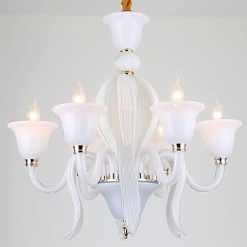 Braiton E14 Luxurious Candle White Crystal Chandelier, LED Fixture Ceiling Lights Modern Crystal Chandelier Pendant Lamp for Living Bedroom Hall Balcony,White,6Light