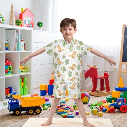 Image of visesunny Funny Boy's 2 Pieces Shirt and Short Set Casual Shirts Short Sleeve Beach Shorts Summer Outfits for 3-10 Years Kids
