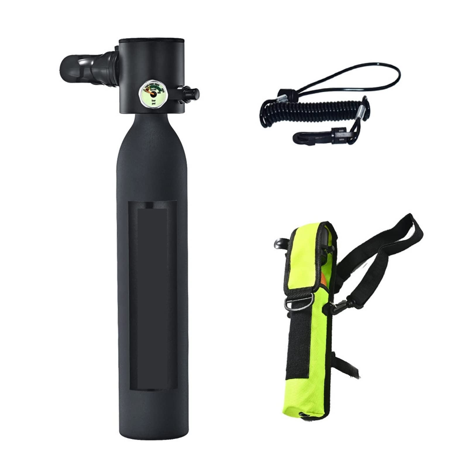 Portable Dive Cylinder, Portable Underwater Emergency Spare Gas Cylinders Equipped with A Full Set of Diving Respirators(Black Package A)