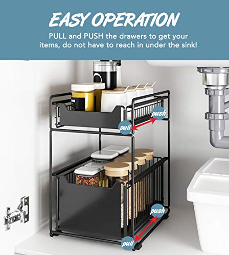 Stainless Steel Under Sink Organizer And Storage | Bathroom & Kitchen Under Sink Organizer | Sliding Under Sink Drawer | 2-Tier Countertop Organize Rack (8-3/4" White Steel) #TOP1