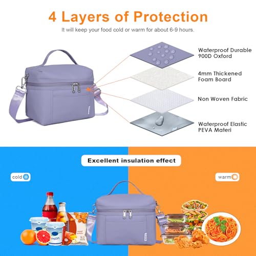 Image of NOL Natural Organic Lifestyle Insulated Lunch Bags for Women Cooler Bag Lightweight Nylon Waterproof Lunch Box For Work (Small, Light purple)