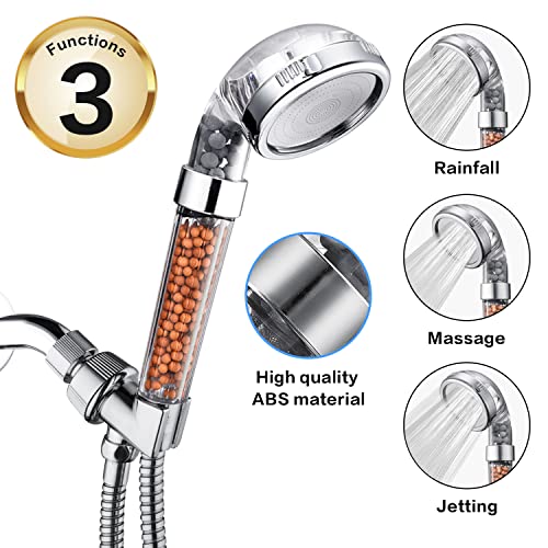 Amassmile® High Pressure Shower Head, Ionic Filter Filtration Turbo Vortex Water Saving 3 Mode Function Spray Turbocharged Hydro Jet Handheld Showerheads For Dry Skin & Hair (Red) #TOP2