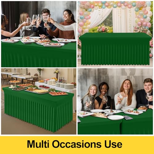 Image of Smiry 2 Pack Spandex Elastic Fitted Table Cloth Skirt for 8FT Table | Stretch Washable Table Cloth, Banquet Table Cover for Wedding, Party, Indoor & Trade Shows, (Emerald Green, 96Lx30Wx30H)