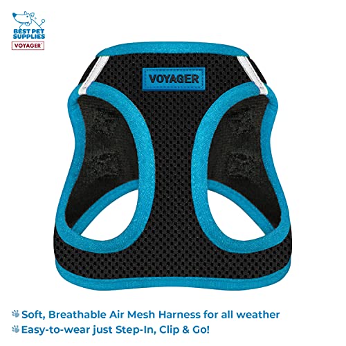 Image of Voyager Step-in Air All Weather Mesh Harness and Reflective 5 ft Dog Leash with Neoprene Handle for Small, Medium and Large Breed Puppies by Best Pet Supplies - Blue Trim, XS