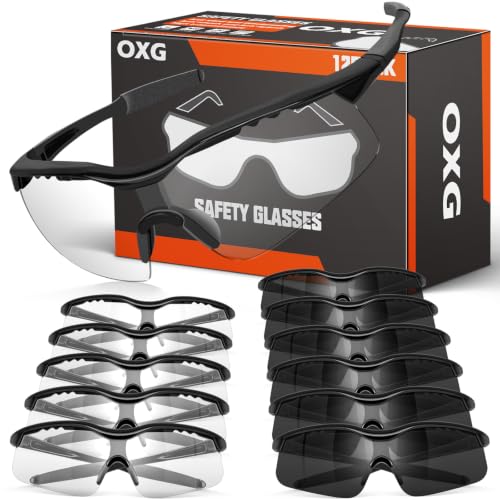 Image of OXG 12 Pack Safety Glasses, ANSI Z87.1 Protective Eyewear for Men Women | UV Protection Anti-Scratch Impact Resistant