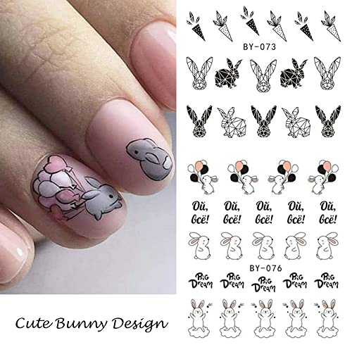 Easter Nail Art Stickers Bunny Water Transfer Nail Decals Nail Art Supplies Holiday Nail Decorations Cartoon Bunny Rabbit Nail Sticker Set Manicure Designs Adhesive Sliders Decal Nail Accessories 12 Sheets #TOP2