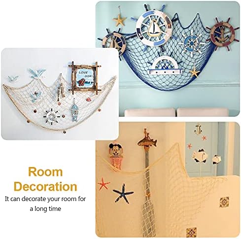 Funvalley Surperfect Fishing Net Wall Decor, Nautical Ornaments Decorative Fishing Net with Shells for Photo Hanging Display Ocean Party Beach Background Wall Hanging Decorations (Beige)