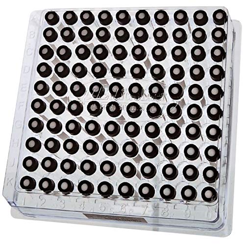 09-2221K-A ネジ山バイアル組み立てキット マーキングパッチ、ブラックキャップとFEP/ブチルセプタ、アンバー、9mmキャッ