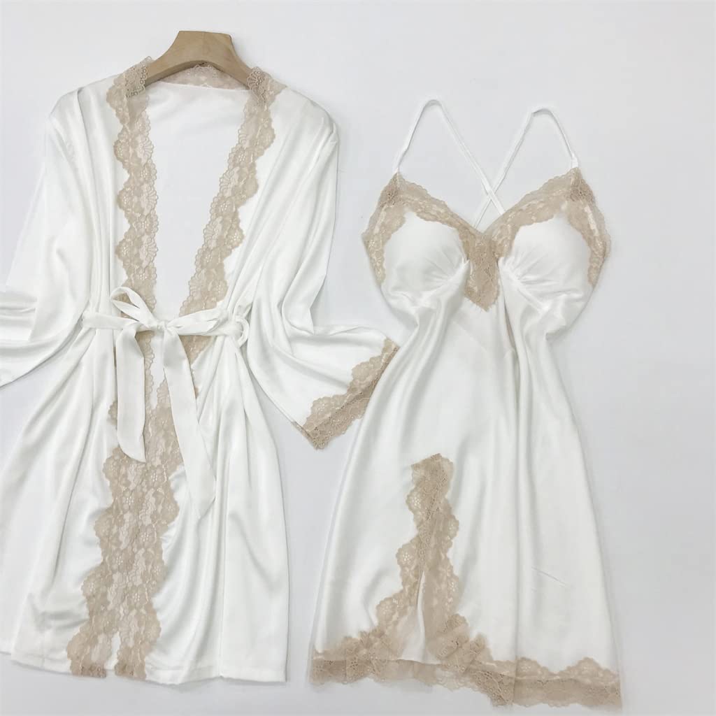 Kobiety V-Neck bielizna nocna satynowa koronkowa patchworkowa szata garnitur letnia suknia Femme pasek koszula nocna z klockami Casual zestaw do spania
