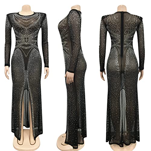 Image of PORRCEY Women's Sexy Elegant Rhinestone Mesh Party Club Night Mini Dress