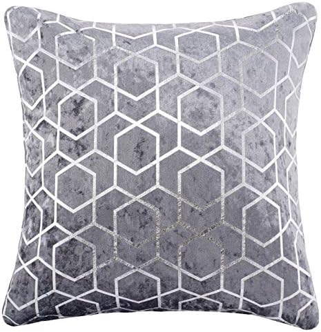 Red Rainbow Geometric Metallic Hexagon Luxury Crushed Velvet Cush...