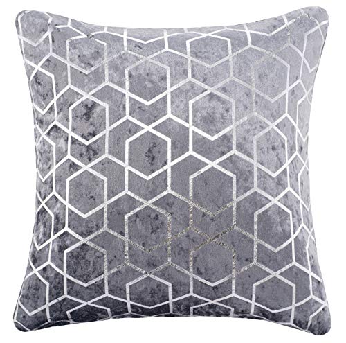 Red Rainbow Geometric Metallic Hexagon Luxury Crushed Velvet Cush...
