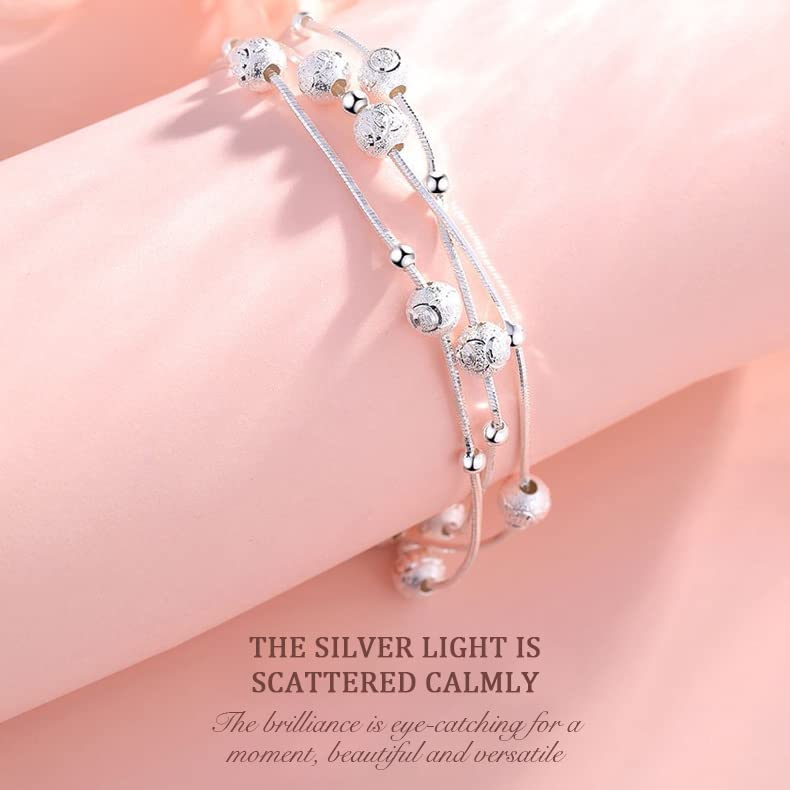 FANCIBAND 925 Sterling Silver Charm Bracelets for Women, Dainty Silver Chain Adjustable Beaded Bracelet Simple Jewelry Gifts for Women4