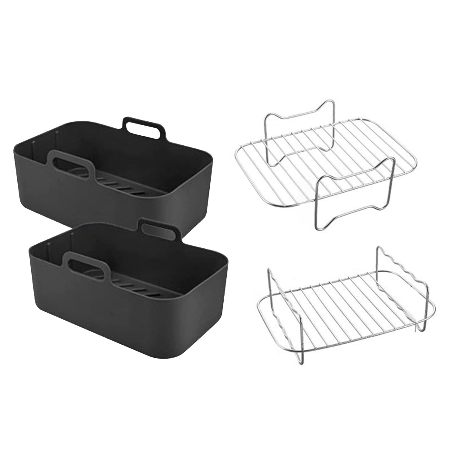 carotoe Air Basket with Double Layer Grill Rack Non-stick Silicone Stainless Steel Rack Kitchen Oven Tool Liner