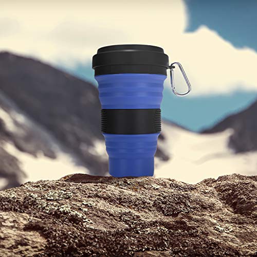Darunaxy Collapsible Travel Cup - 1 Pack Silicone Folding Camping Cup Sport Bottle With Lids - Expandable Scald-Proof Drinking Cup - 19 Oz Portable Bottle(Blue) #TOP7