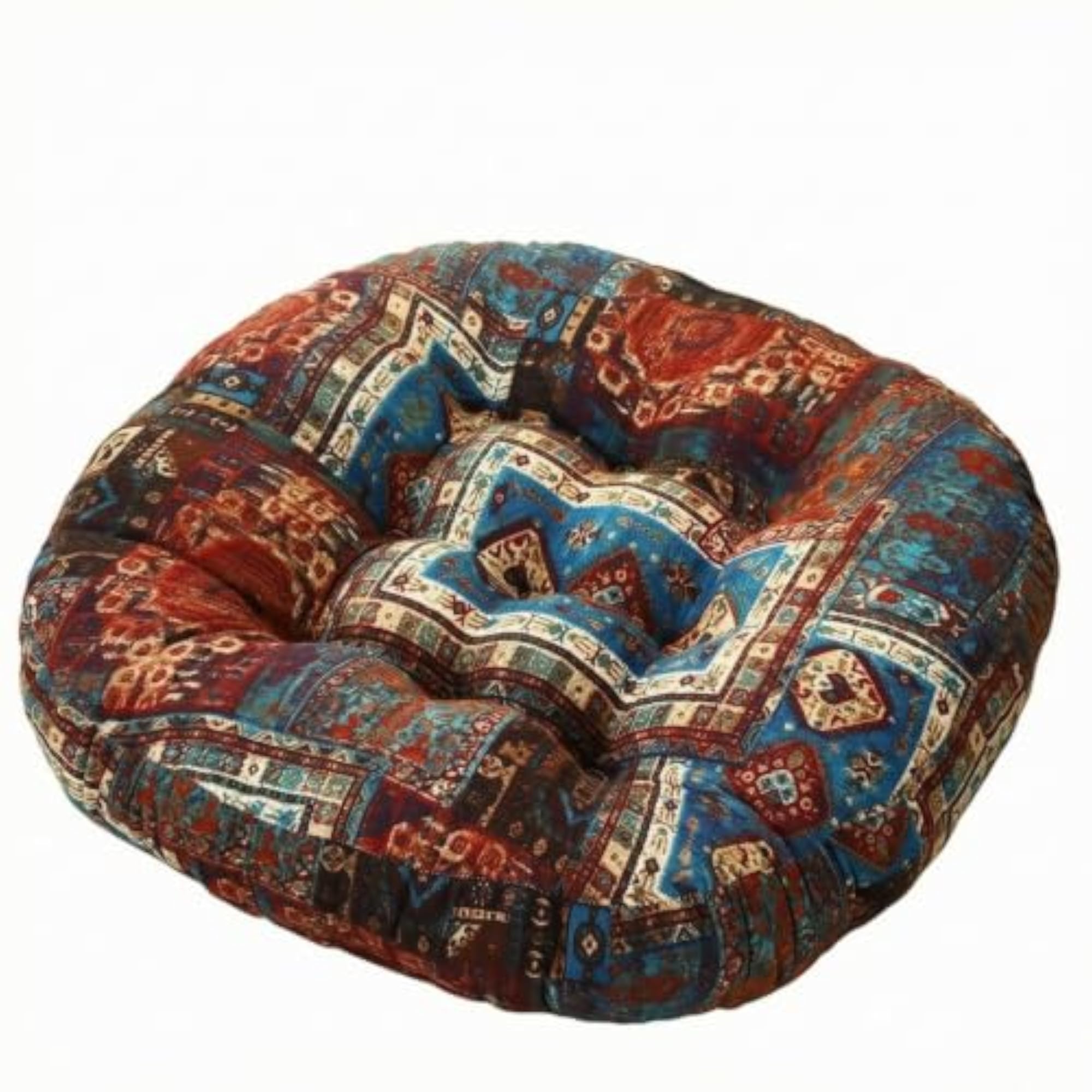 Decorative Round Seat Cushion with Floral Patchwork Look