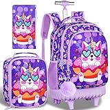 AGSDON 3PCS Rolling Backpack for Girls, 20