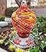 Grateful Gnome - Hummingbird Feeder - Hand Blown Glass - Red Tornado - 30 Fluid Ounce - Free Bonus Accessories S-Hook, Ant Moat, Brush and Hemp Rope Included