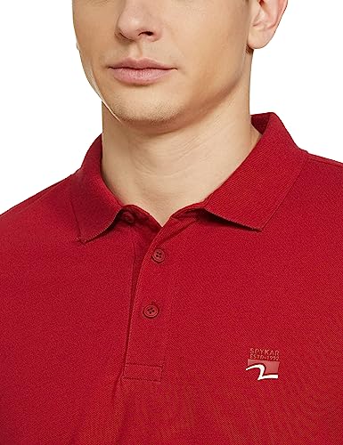 Image of Spykar Men's Slim Fit Polo Neck Half Sleeve Solid Casual T-Shirt