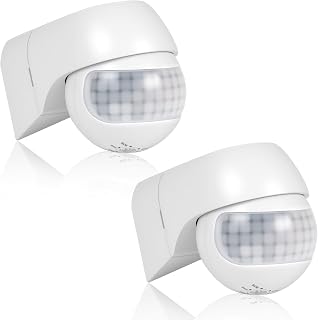 AXFEE Bewegungsmelder, Bewegungsmelder Aussen IP44, Aufputz Infrarot Sensor | 12m/180° Reichweite, PIR Bewegungssensor Einstellbar, Schwenkbar Sensor für Geschäft Garage Aussenbereich (Weiß, 2 Stück)