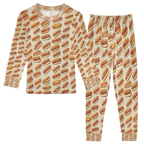 Pajama Sets Long Sleeve Cartoon Hot Dog Pattern Soft Comfy Sleepwear 2 Piece PJS 3-8T
