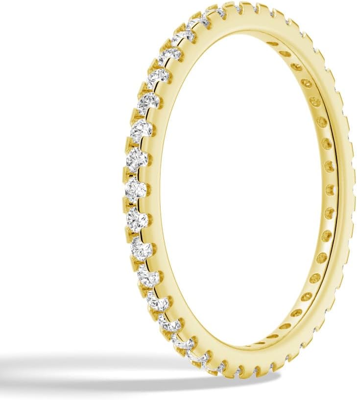 MSBLUE® 2.0mm Petite Pavé Scalloped Moissanite Eternity Band, 14K White Gold Vermeil, Rhodium Finish - Image 2