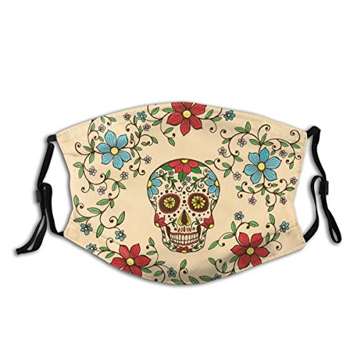 Prientomer 2Pc Day Of The Dead Sugar Skull Face Mask, Decorative|Adjustable, With 4 Filters For Men And Women Balaclava Bandana Cloth #TOP2