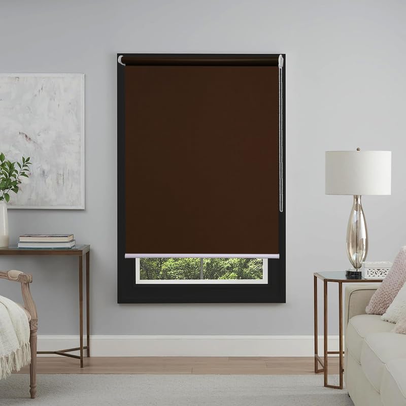 Image of Roller Blinds 300 GSM Polyester Fabric Waterproof & Sun Blockage Corded Roll Up and Down Blinds Curtains for Window, Door, Balcony (Coffee Color 2 X 7 Feet, Pack of 1 Piece)