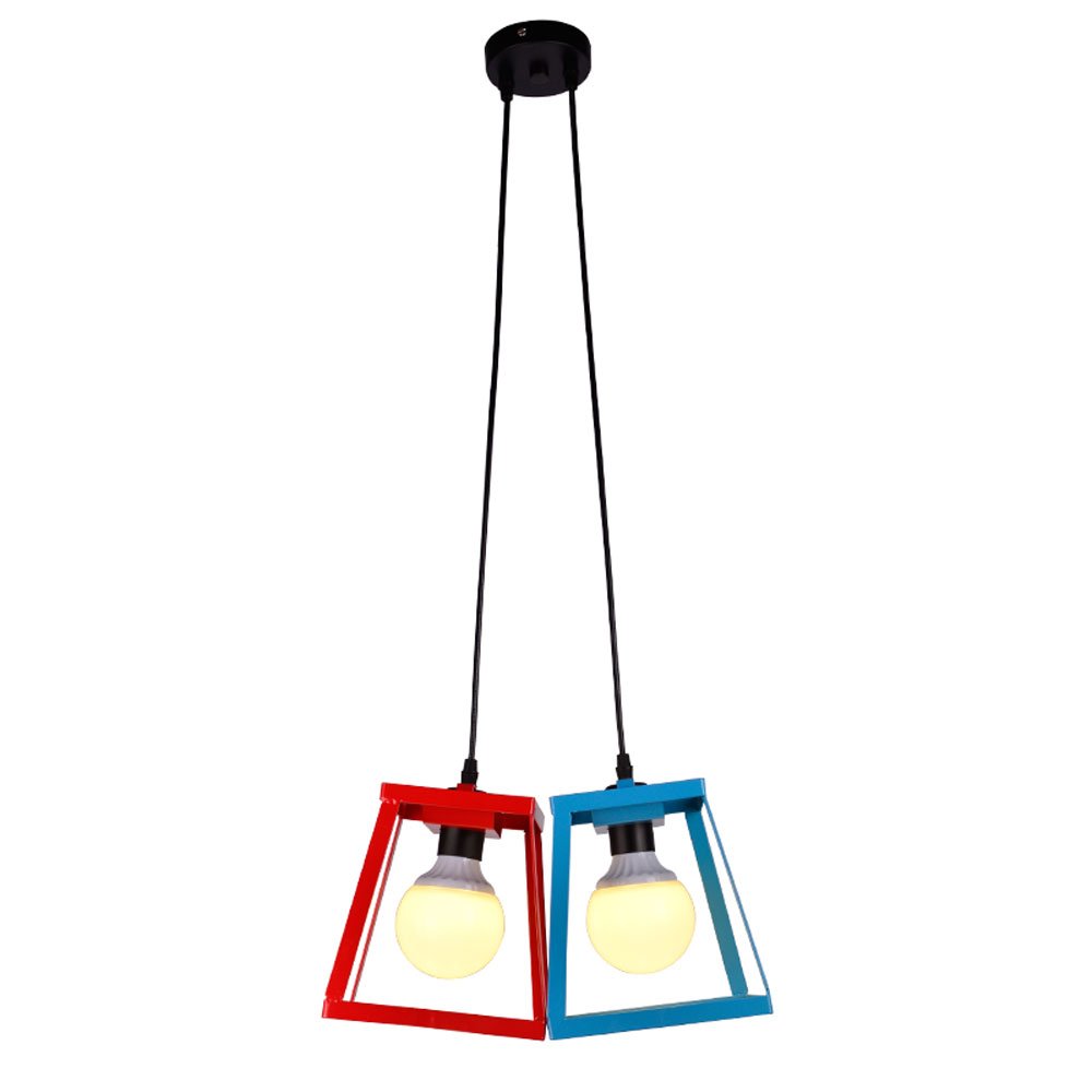 Abinlina Vintage Industrial Pendant Light Fixture - Retro Ceiling Chandelier for Dining Room, Restaurant, Cafe, and Bar - E27 Compatible (Blue)(2-Lights)