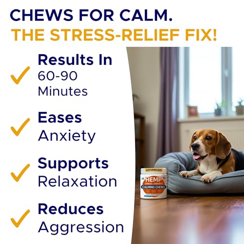 Image of Advanced Calming Chews for Dogs - Hemp Treat + Melatonin + Valerian - Relaxing Bites - Calming Care - Stress Relief - Made in USA - Calm, Sleep Aid, Storms - 60Ct