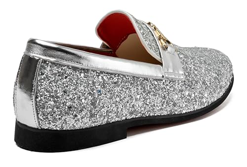 Image of Men Loafer Metallic Textured Slip-on Glitter Sequins Fashion Wedding Dress Shoes Golden