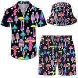 Wdpsuxin Mens 2 Piece Tracksuit Trippy Magic Mushroom Hawaiian Button Down Shirt and Shorts Sets...