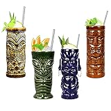 Tiki Tazas, Gafas De Cóctel, Tiki Bar Accesorios, Copa De Cócteles De Cerámica, Cerámica, 400Ml - Cerámica, Diseño De Hawai, Decoración De La Fiesta,Natural