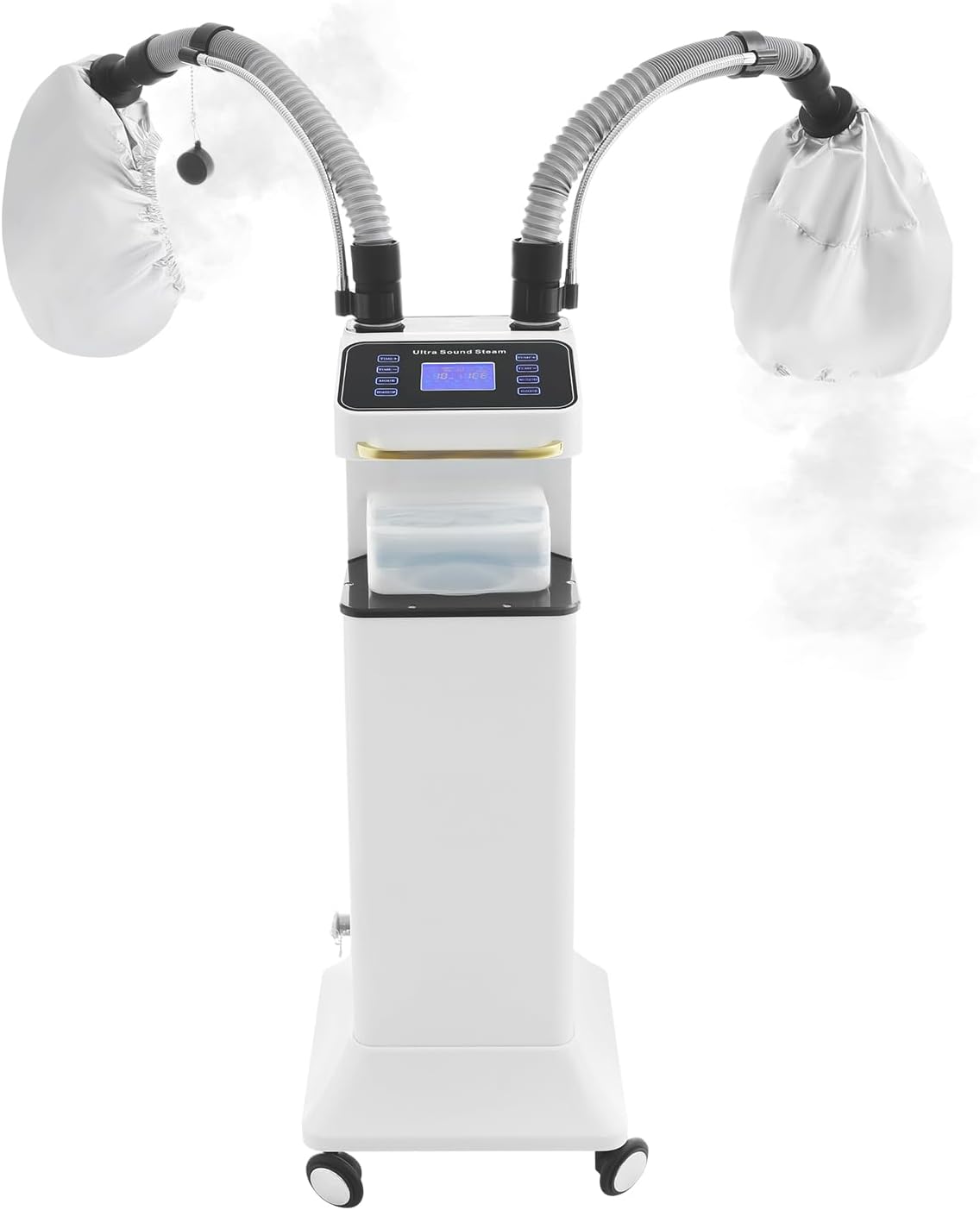Ultrasonic Nano Hair Steamer Machine, 650W Professional Hair Care Steamer with Adjustable Temp & Time, 2 Caps for Home Salon, White