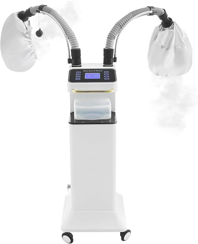 Vaporizador de cabello Nano con capucha de 800 W, vaporizador profesional para el cuidado del cabello con microniebla con 2 tapas de vapor, máquina de acondicionamiento profundo del cabello de salón con TEM ajustable 33.8-167 ℉ y temporizador para uso en el salón de casa SPA (blanco)