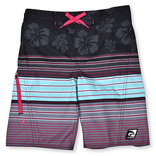 LAGUNA Boys UPF 50 Boys Print Drawstring Boardshorts Swim Trunks,Black Red Stripe, 8