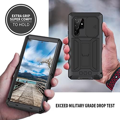Metal Case for Samsung Galaxy S22 Ultra, Outdoor Heavy Duty Military Metal case Built-in Screen Kickstand Slide Case Camera Lens Protector Dust/Shockproof Full Body Case for Galaxy S22 Ultra (Black)