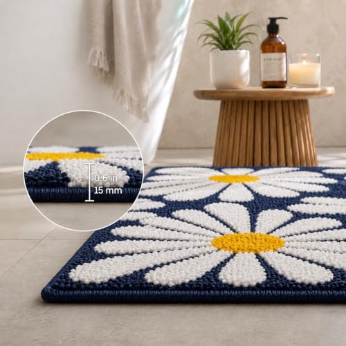 Image of Roseate Flower Anti Skid (40x60 cm) Microfiber 2000 GSM Bath Mat for Bathroom /Bedroom /Door Mat /Floor Mat (Blue) Pack of 2
